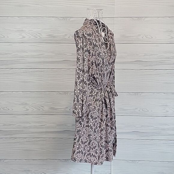 Rene Rofe robe midi length sleepwear damask print in grey & pink Women's Size M - Picture 7 of 12